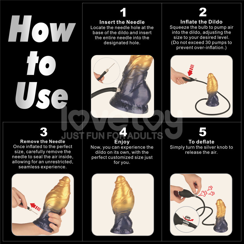 Aerosx 7.5 Inch Dual Density Inflatable Dildo - Gold/Blue 24 cm Inflatable Fantasy Dildo - LV416001