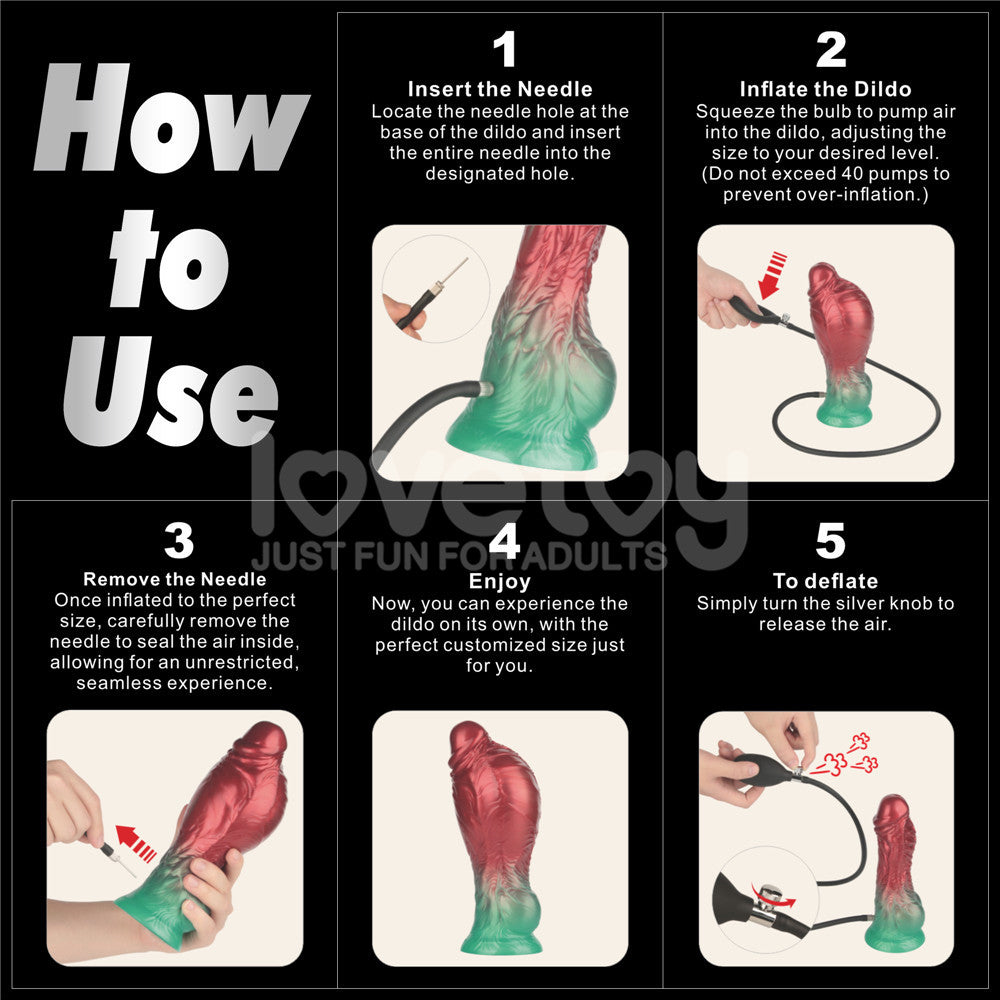 Aerosx 8 Inch Dual Density Inflatable Dildo - Red/Green 28 cm Inflatable Fantasy Dildo - LV416012