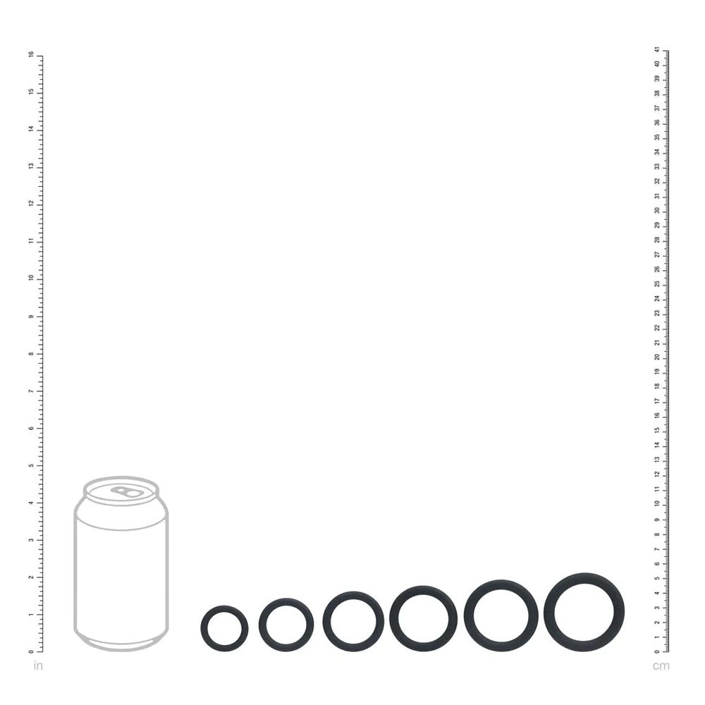 LEVELZ Classic Silicone Cock Ring Set of 6 - Black Cock Rings - Set of 6 Sizes-LVL01-0008BLK