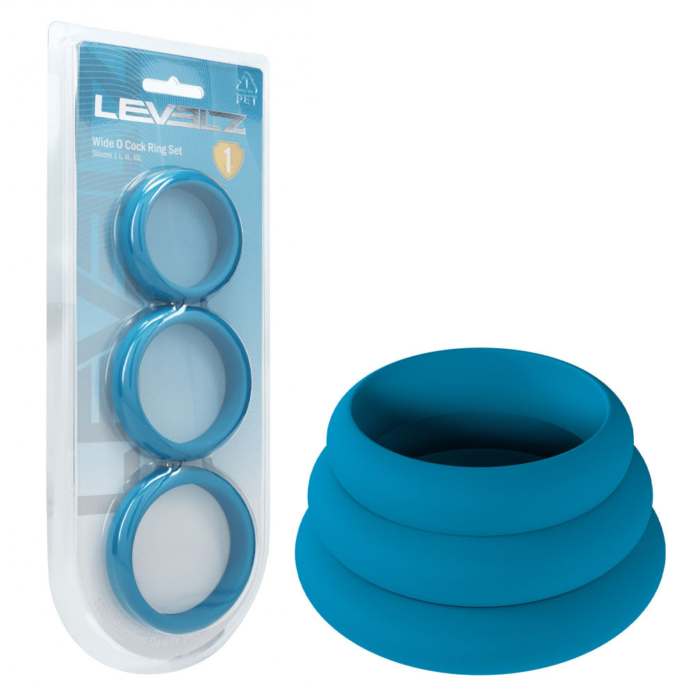 LEVELZ Wide O Silicone Cock Ring Set of 3 - L/XL/2X - Teal Cock Rings - Set of 3 Sizes-LVL01-0015TEA