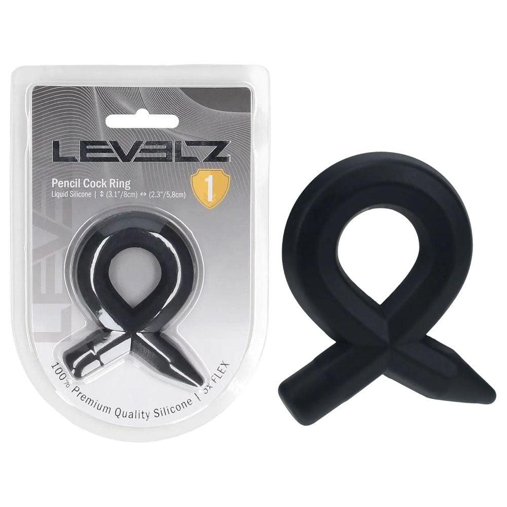LEVELZ Pencil Liquid Silicone Cock Ring - Black Cock Ring-LVL01-0035BLK