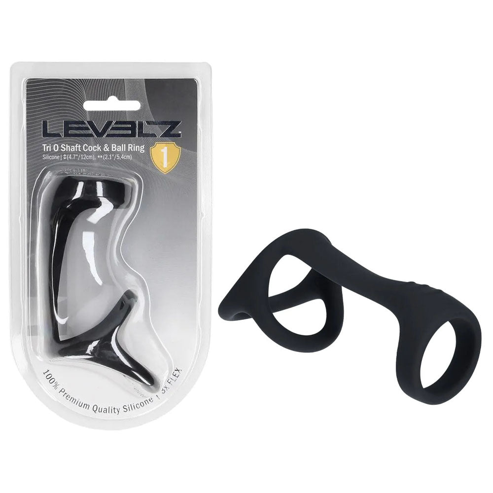 LEVELZ Tri O Silicone Shaft Cock & Ball Ring - Black Cock & Balls Ring - LVL01-0042BLK