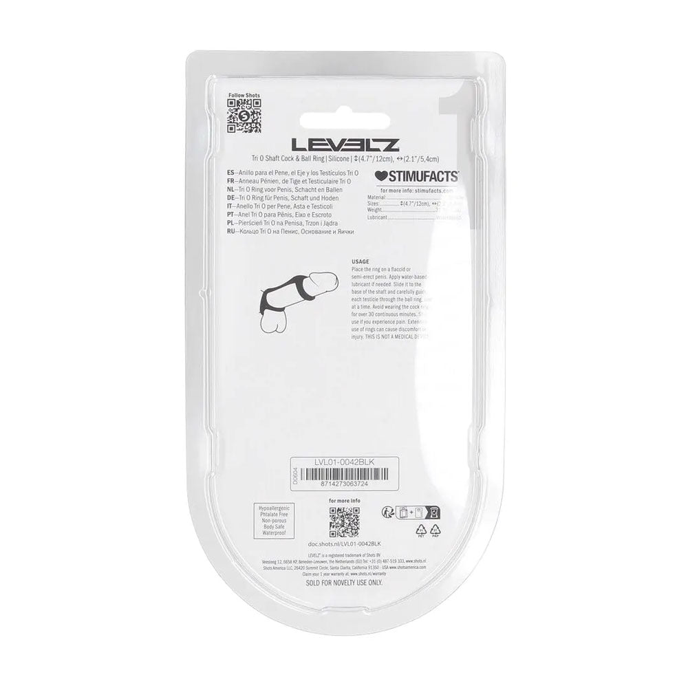 LEVELZ Tri O Silicone Shaft Cock & Ball Ring - Black Cock & Balls Ring-LVL01-0042BLK