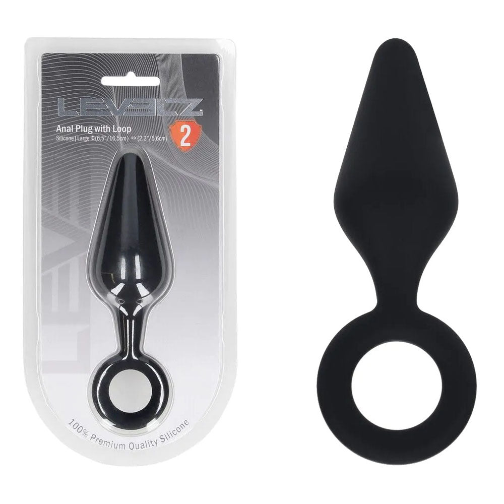 LEVELZ Silicone Anal Plug with Loop - Large - Black Large Butt Plug-LVL02-0008BLK