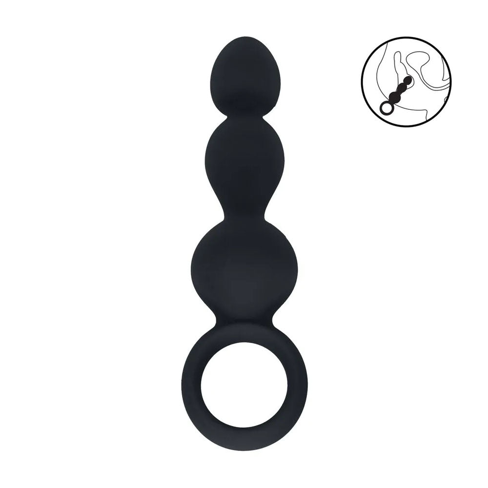 LEVELZ Beaded Silicone Anal Probe with Loop - Black 15.3 cm Beaded Anal Plug-LVL02-0028BLK