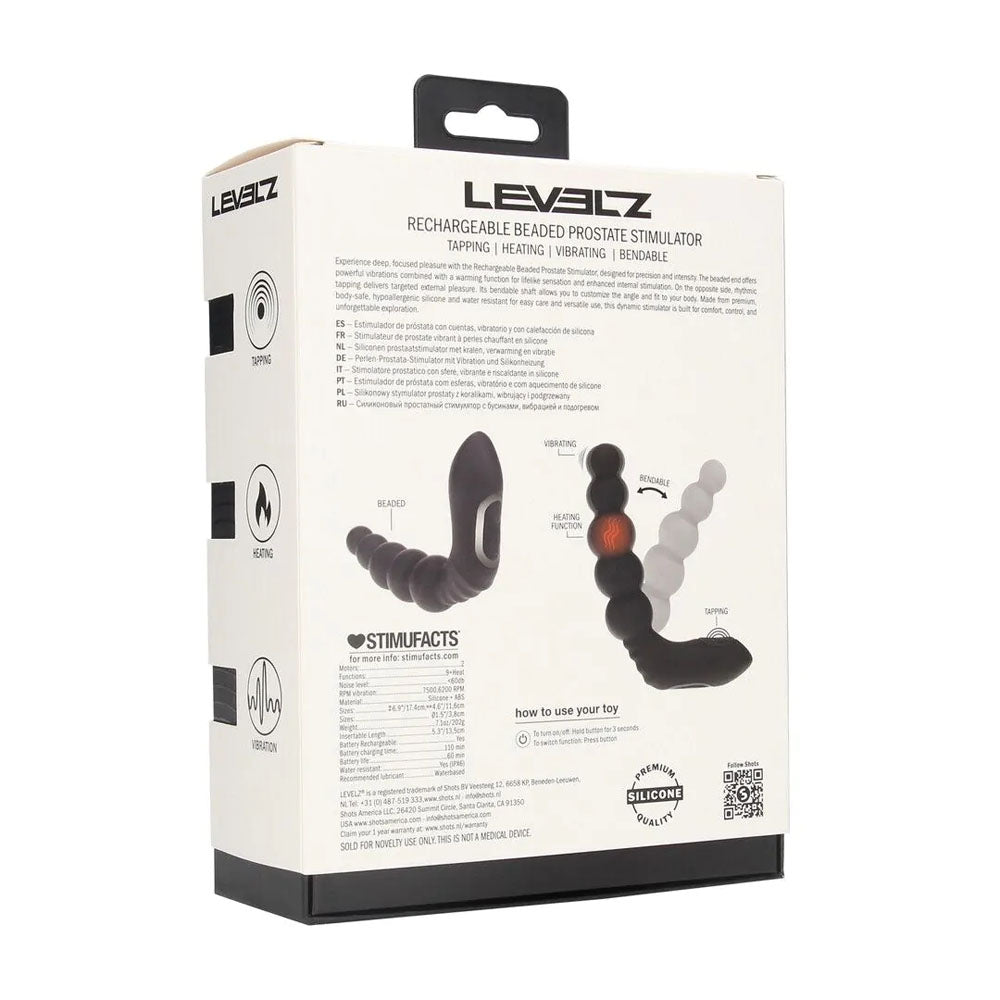 LEVELZ Rechargeable Beaded Prostate Massager - Black USB Rechargeable Heating + Vibrating Prostate Massager-LVL03-0023BLK