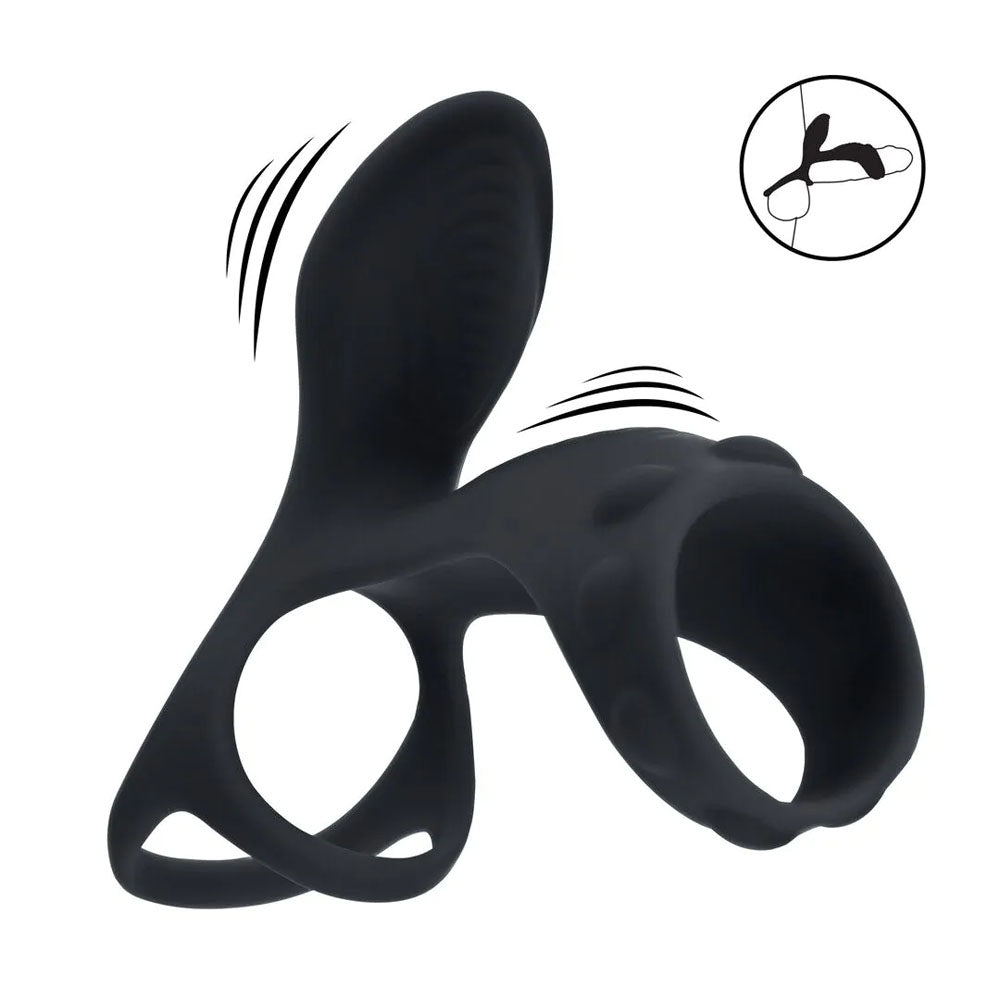 LEVELZ Vibrating Cock & Ball Ring with Shaft Loop - Black USB Rechargeable Vibrating Cock & Ball Rings-LVL03-0031BLK