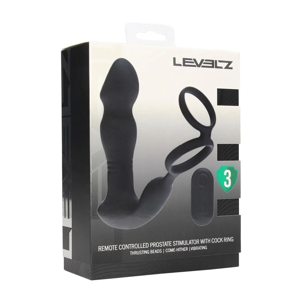 LEVELZ Remote Controlled Prostate Stimulator with Cock Ring - Black USB Rechargeable Vibrating Thrusting Prostate Massager with Cock Ring - LVL03-0042BLK