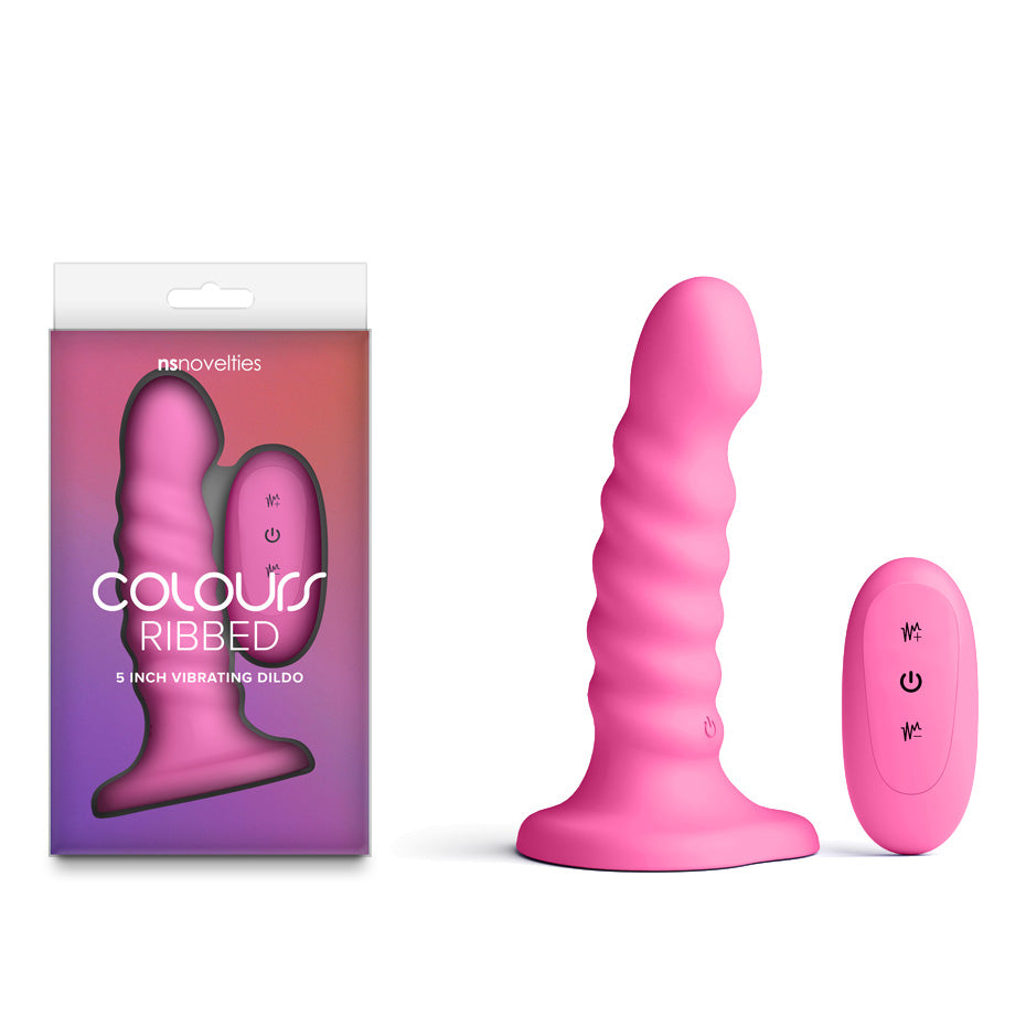 Colours Ribbed - 5 Vibrating Dildo - Pink - Pink 14.5 cm USB Rechargeable Vibrating Dildo with Wireless Remote - NSN-0401-44