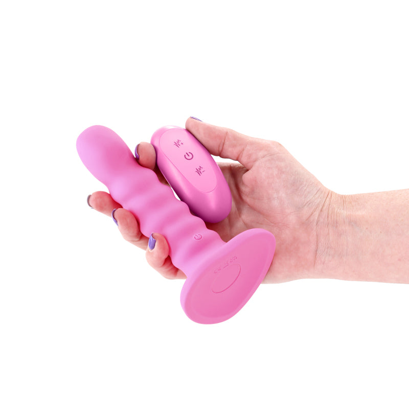 Colours Ribbed - 5 Vibrating Dildo - Pink - Pink 14.5 cm USB Rechargeable Vibrating Dildo with Wireless Remote - NSN-0401-44
