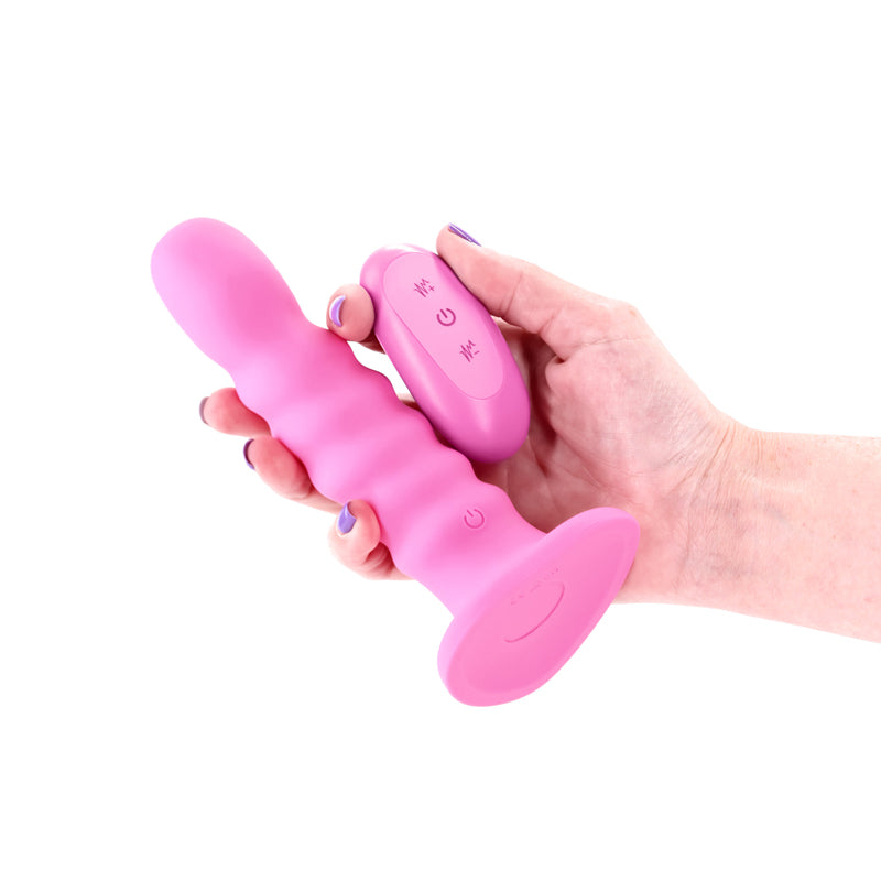 Colours Ribbed - 6 Vibrating Dildo - Pink - Pink 16.5 cm USB Rechargeable Vibrating Dildo with Wireless Remote - NSN-0401-54