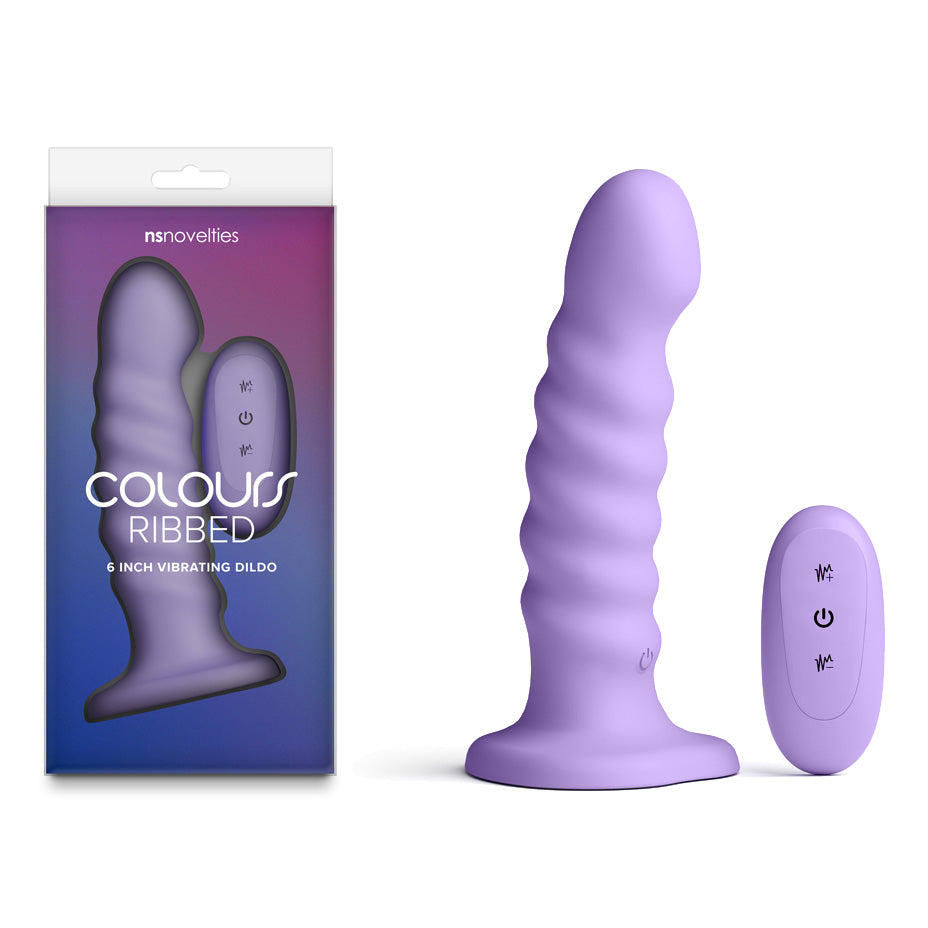 Colours Ribbed - 6 Vibrating Dildo - Purple - Purple 16.5 cm USB Rechargeable Vibrating Dildo with Wireless Remote - NSN-0401-55
