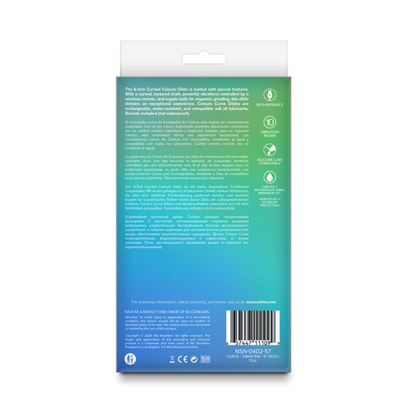 Colours Curve - Vibrating 6 Dildo - Teal - Teal 16.4 cm USB Rechargeable Vibrating Dildo with Wireless Remote-NSN-0402-57