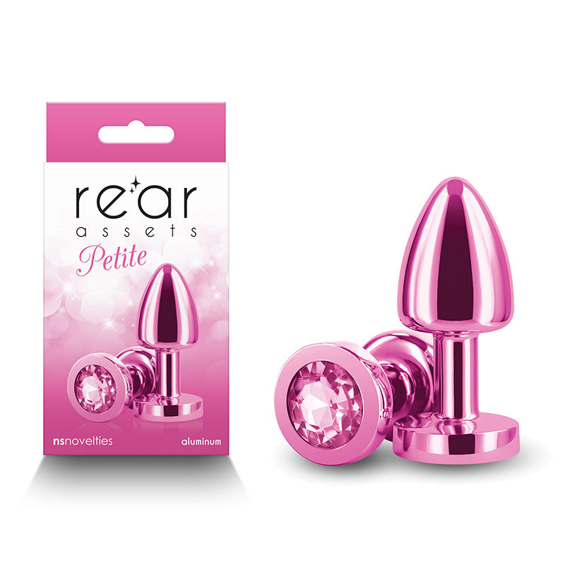 Rear Assets Petite - Pink - Pink 6 cm Metal Butt Plug with Pink Round Gem Base-NSN-0966-04