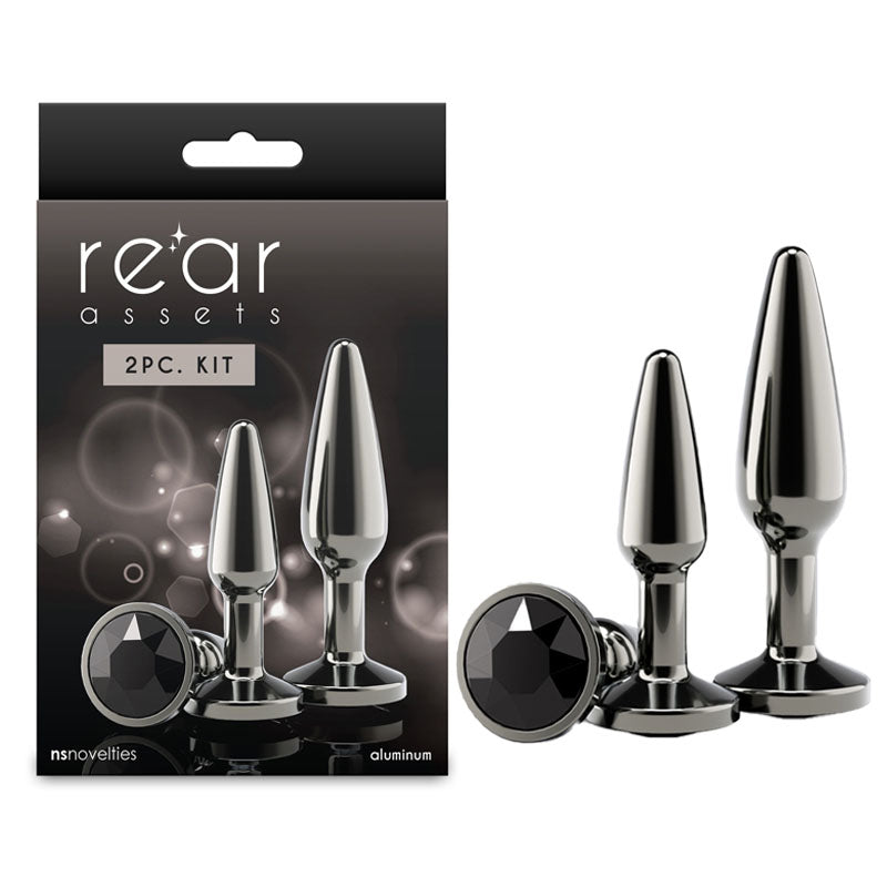 Rear Assets Tapered Trainer Kit - Gunmetal - Gunmetal Grey Metal Butt Plugs - Set of 2 Sizes-NSN-0969-03