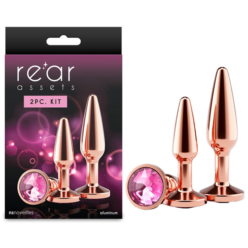 Rear Assets Tapered Trainer Kit - Rose Gold - Rose Gold Metal Butt Plugs - Set of 2 Sizes-NSN-0969-04