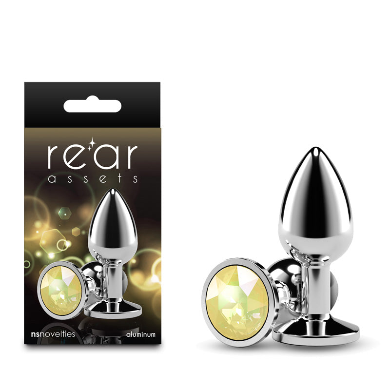 Rear Assets Silver - Small - Yellow Gem - Silver Small Metal Butt Plug with Yellow Gem Base - NSN-0970-09