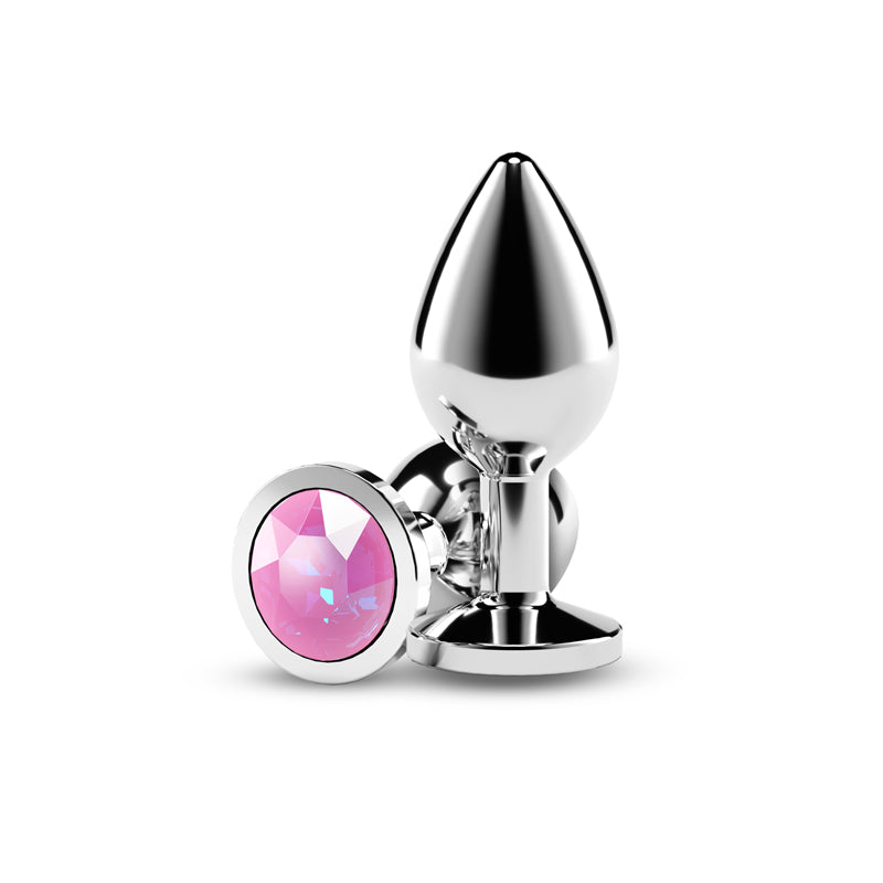 Rear Assets Silver - Medium - Pink Gem - Silver Medium Metal Butt Plug with Pink Gem Base - NSN-0970-14