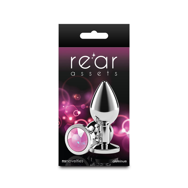 Rear Assets Silver - Medium - Pink Gem - Silver Medium Metal Butt Plug with Pink Gem Base - NSN-0970-14