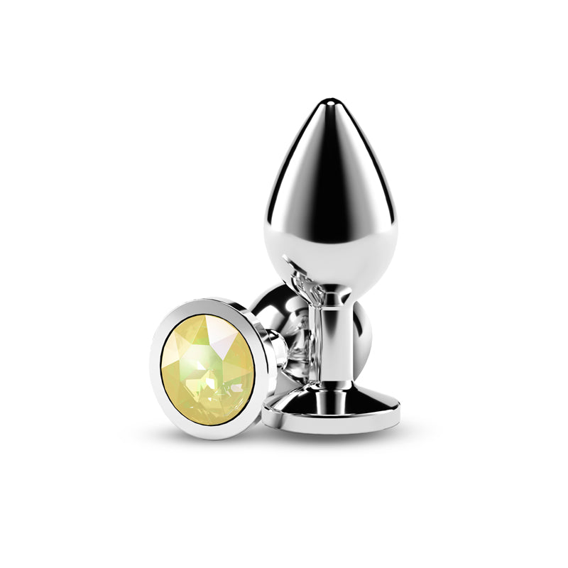 Rear Assets Silver - Medium - Yellow Gem - Silver Medium Metal Butt Plug with Yellow Gem Base - NSN-0970-19