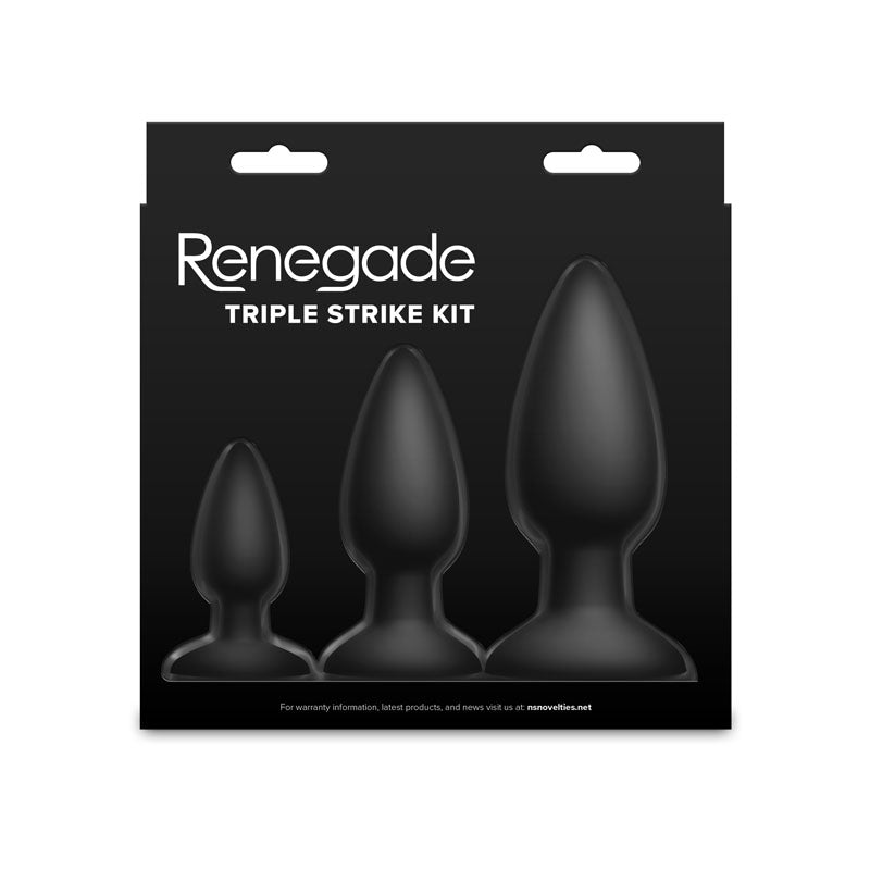 Renegade Triple Strike Kit - Black - Black Butt Plugs - Set of 3 Sizes-NSN-1105-90