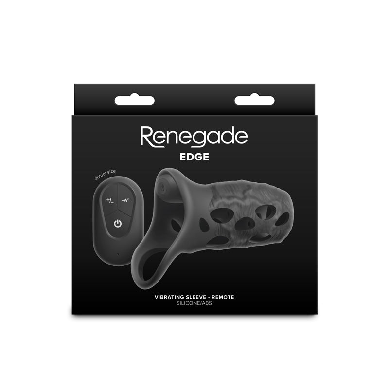 Renegade Edge - Black - Black USB Rechargeable Vibrating Penis Sleeve with Wireless Remote - NSN-1165-33