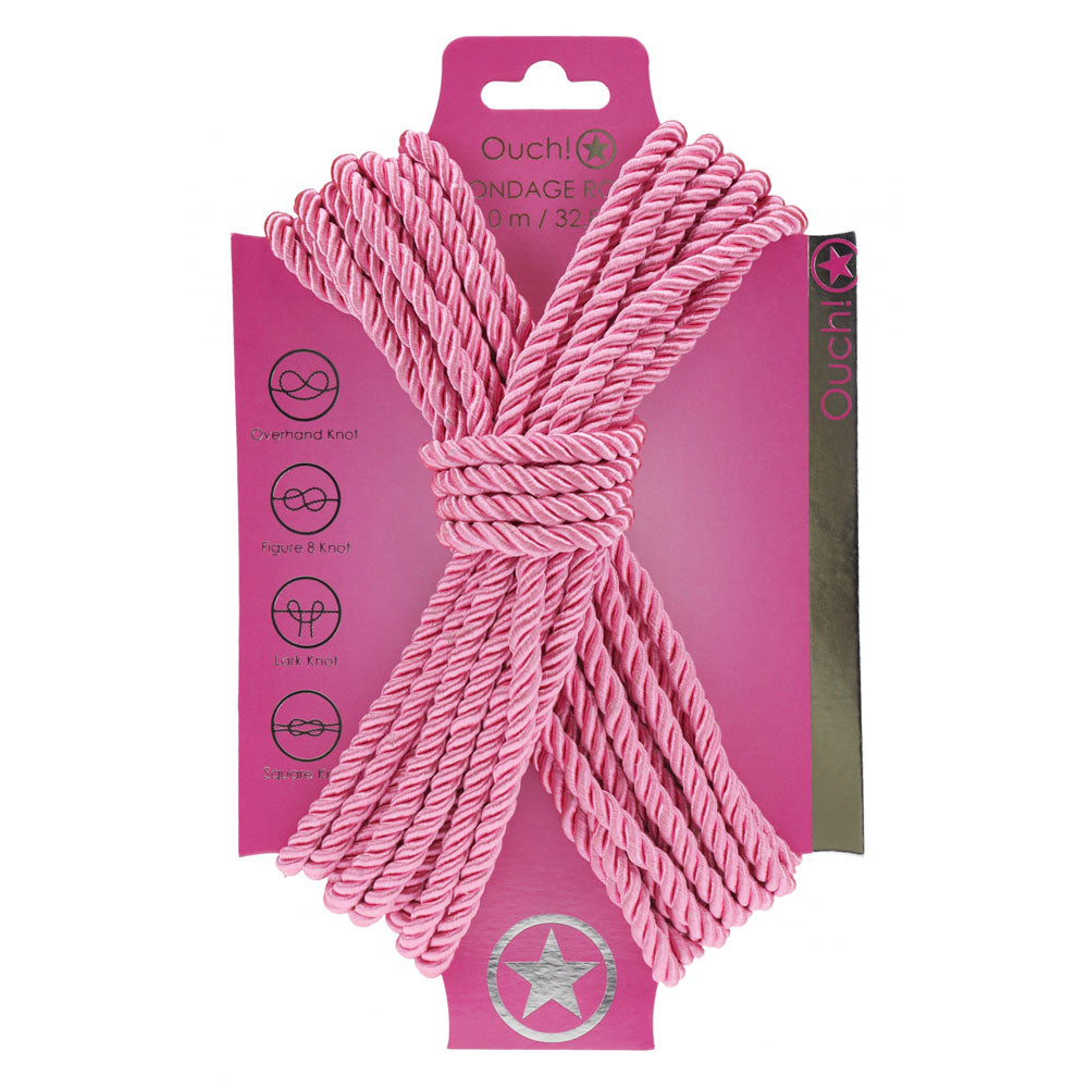 OUCH! Bondage Rope - 10 M - Pink - Pink Nylon Bondage Rope - 10 metre Length-OU1058PNK