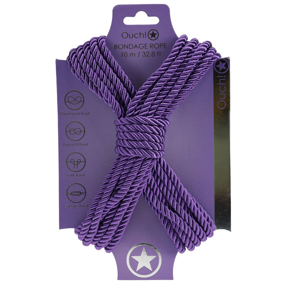 OUCH! Bondage Rope - 10 M - Purple - Purple Nylon Bondage Rope - 10 metre Length-OU1058PUR