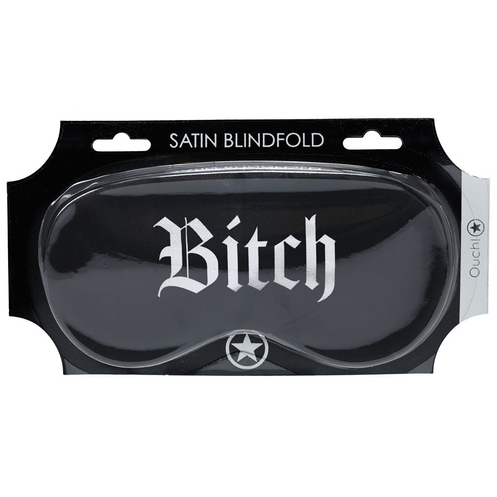 OUCH! Satin Mask - Bitch - Black Printed Eye Mask - OU1064BLK