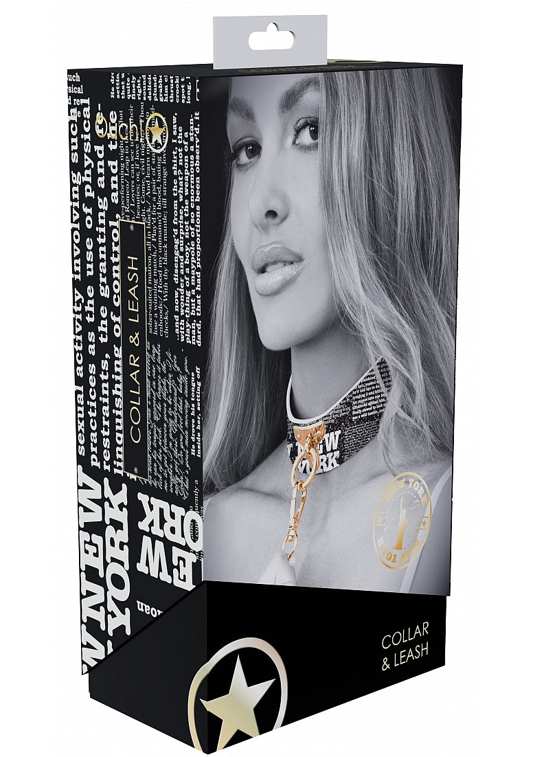 Ouch! NY Collection - Collar with Leash-OU971BLK