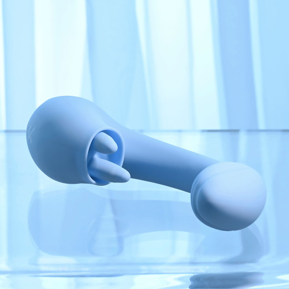 Playboy Pleasure SAPPHIRE SKY - Blue 21.6 cm USB Rechargeable Vibrator with Double Tongue Stimulator-PB-RS-4509-2
