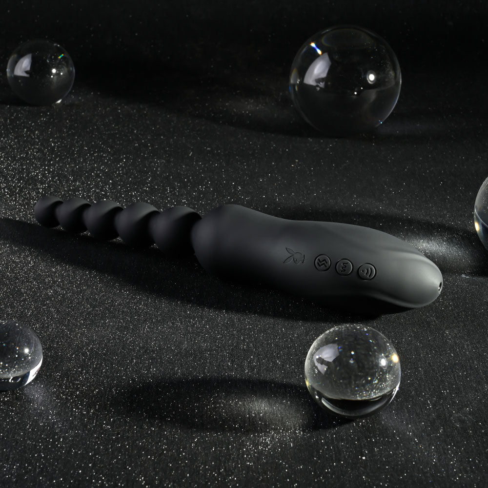 Playboy Pleasure LET IT BEAD - Black 23.1 cm USB Rechargeable Vibrating Anal Beads with Clitora