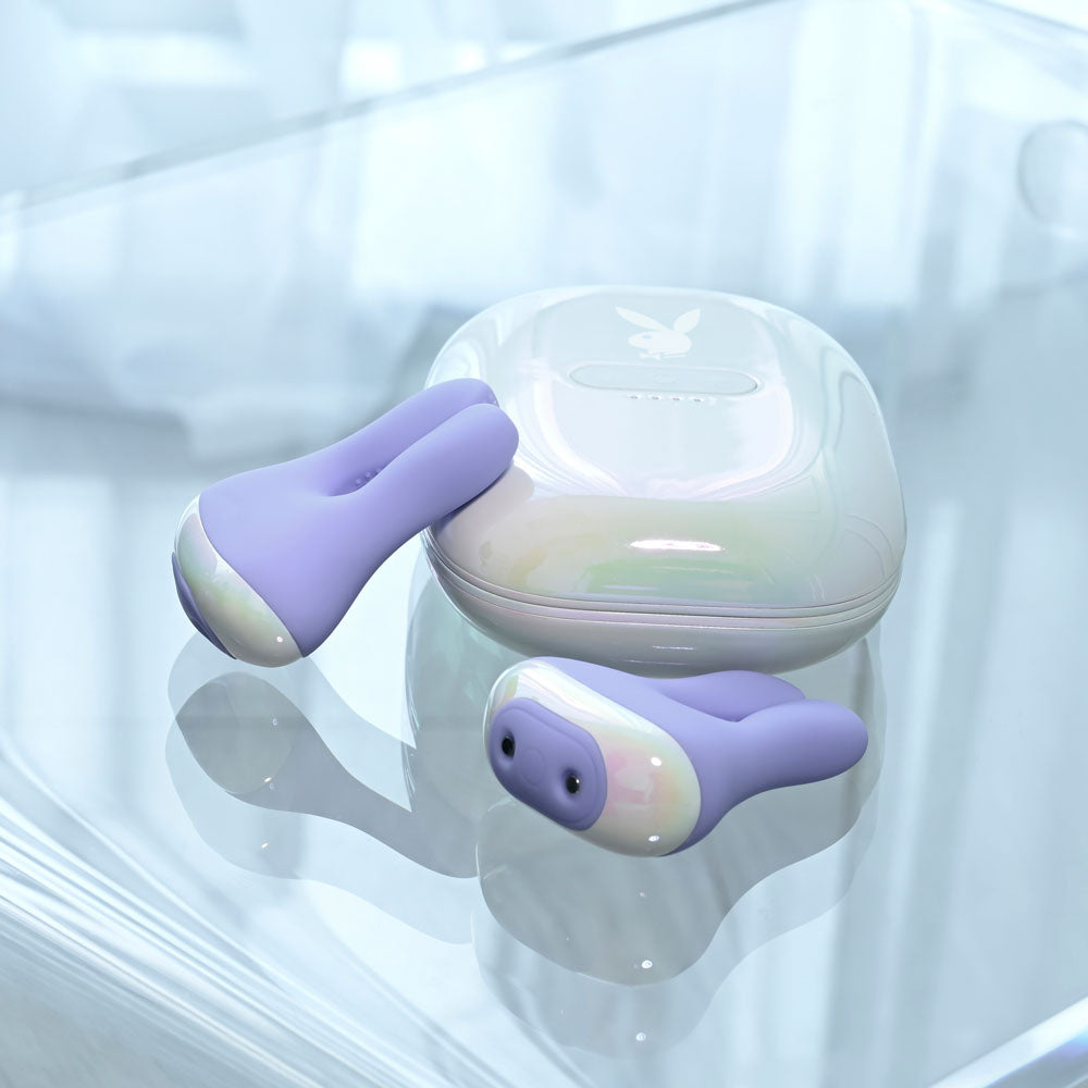 Playboy Pleasure IN A PINCH - Purple Rechargeable Vibrating Nipple Clamps with Charging Carry Case-PB-RS-5728-2