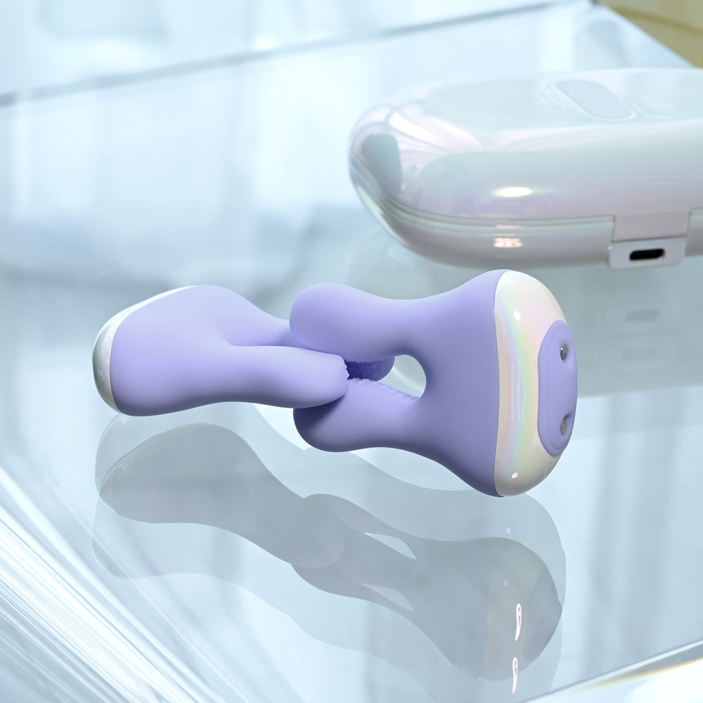 Playboy Pleasure IN A PINCH - Purple Rechargeable Vibrating Nipple Clamps with Charging Carry Case-PB-RS-5728-2