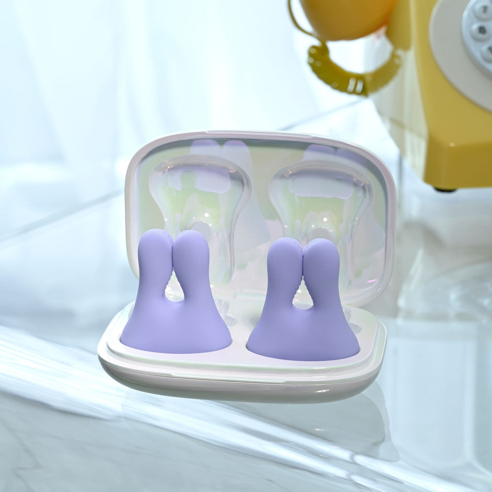 Playboy Pleasure IN A PINCH - Purple Rechargeable Vibrating Nipple Clamps with Charging Carry Case-PB-RS-5728-2