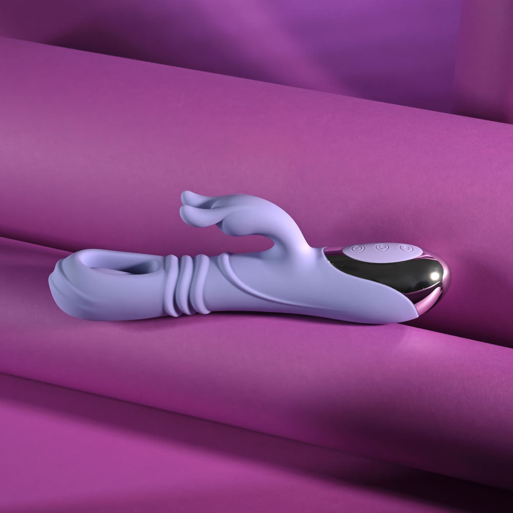 Playboy Pleasure TAP ME IN - Purple 24.2 cm USB Rechargeable Rabbit Vibrator with Tapping Shaft - PB-RS-5865-2