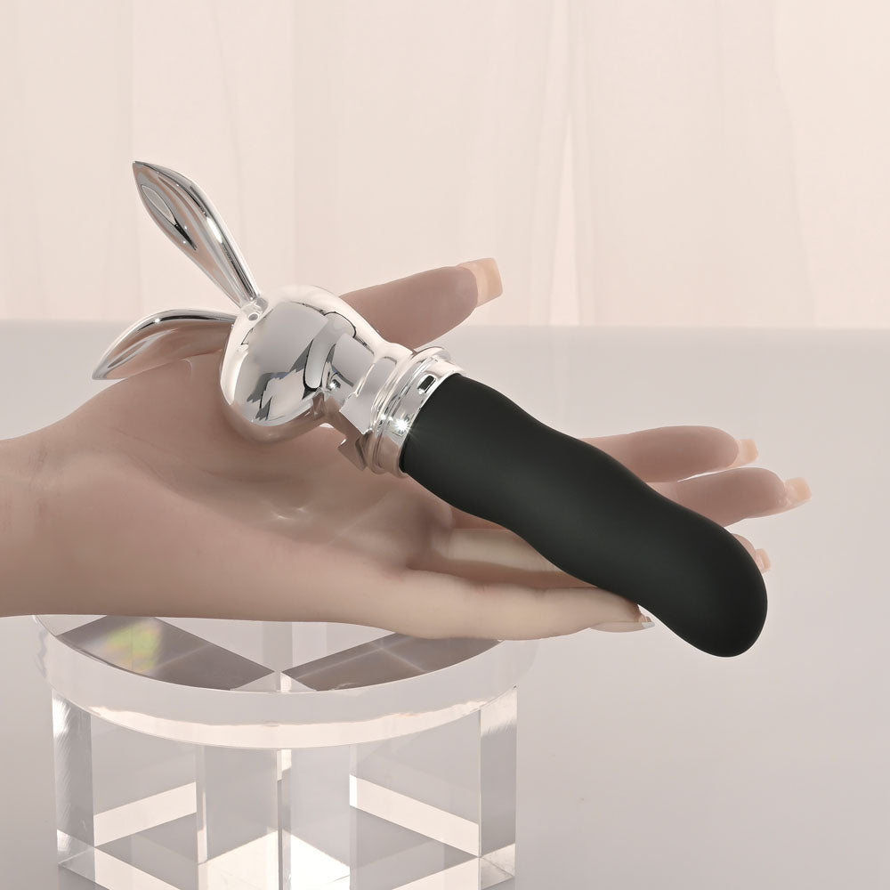Playboy Pleasure BUNNY ON THE GO - Black/Chrome 18.6 cm USB-C Rechargeable Vibrator - PB-RS-6664-2