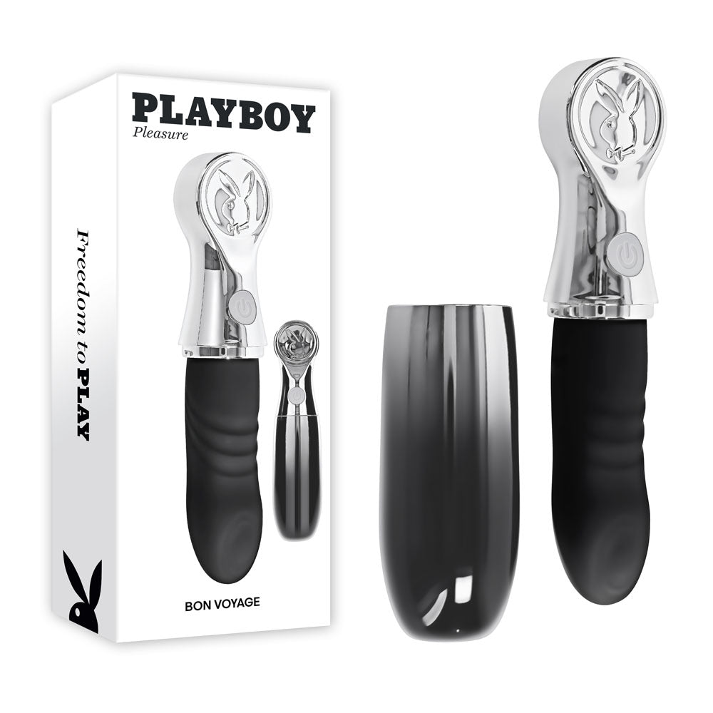 Playboy Pleasure BON VOYAGE - Black/Chrome 18.7 cm USB-C Rechargeable Tapping Vibrator - PB-RS-6671-2