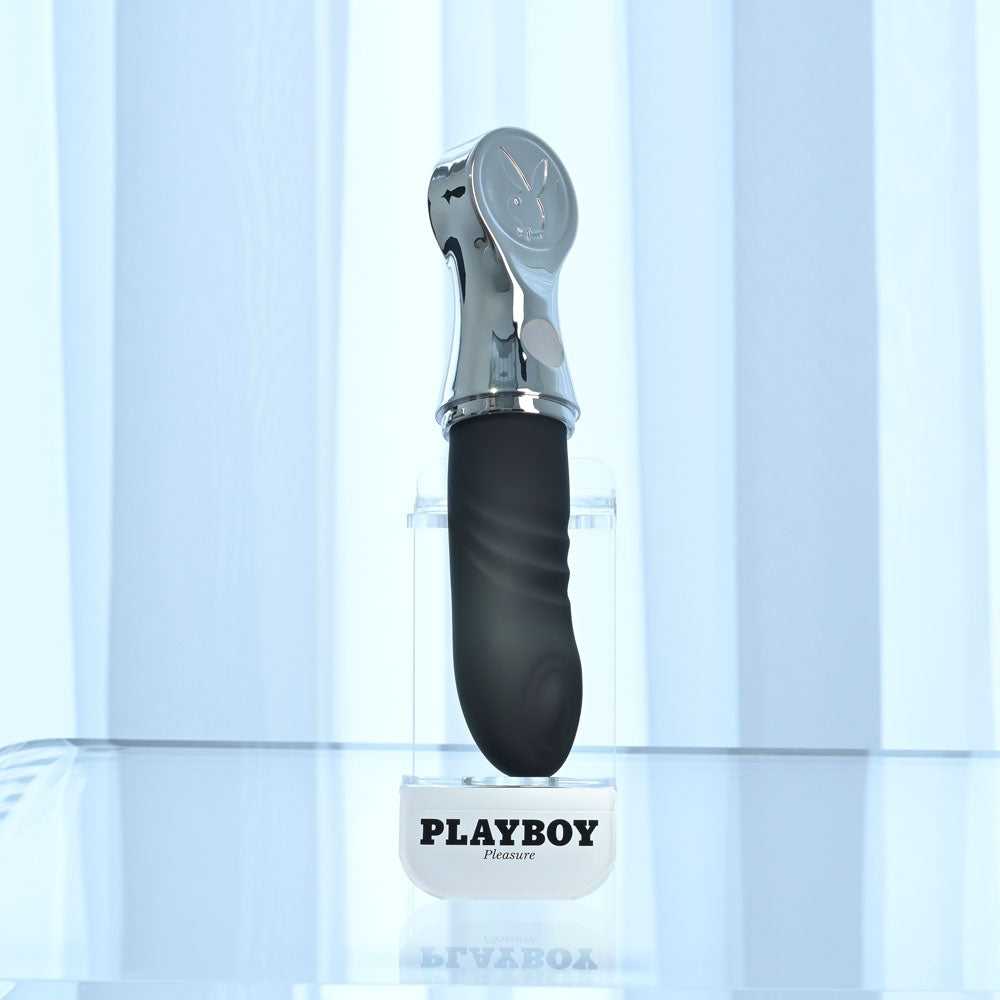 Playboy Pleasure BON VOYAGE - Black/Chrome 18.7 cm USB-C Rechargeable Tapping Vibrator - PB-RS-6671-2