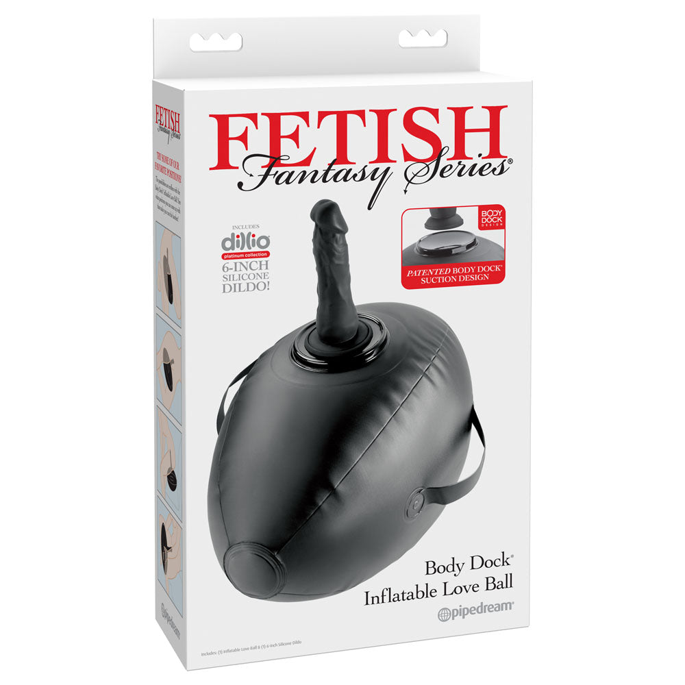 Fetish Fantasy Series Body Dock Inflatable Love Ball - Black Inflatable Cushion with Black 15.2 cm Dildo-PD4472-23