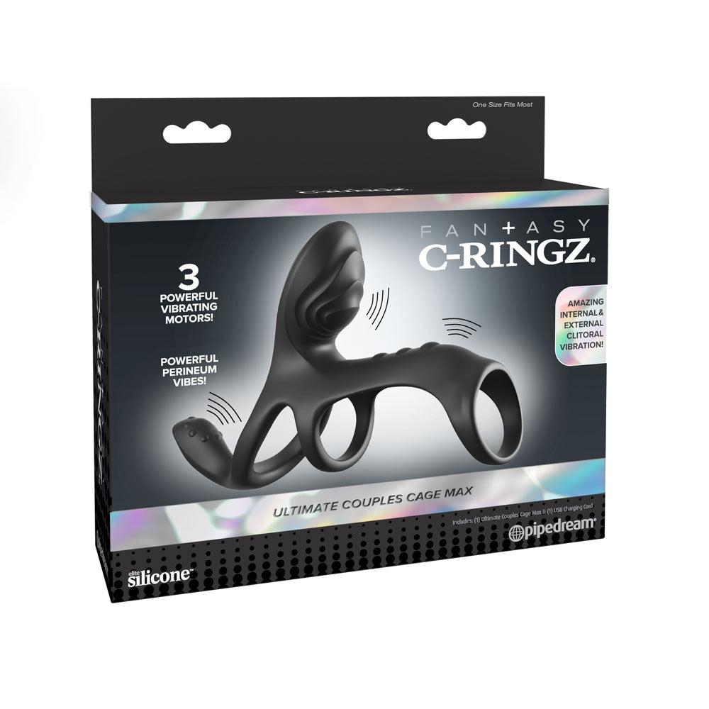 Fantasy C-Ringz Ultimate Couples Cage Max - Black USB Rechargeable Vibrating Cock Ring Cage-PD5968-23