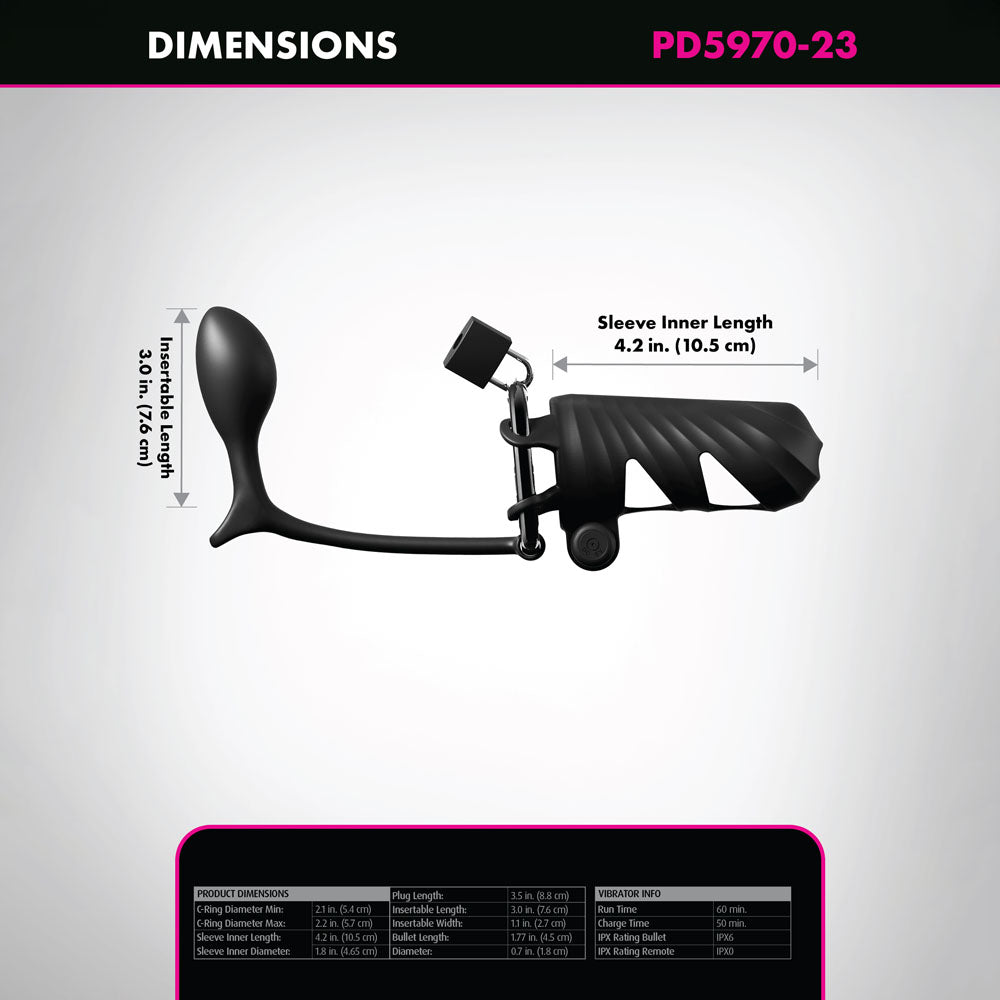 Fantasy C-Ringz Remote-Controlled Vibrating Cock Blocker with Ass-Gasm Plug - Black Vibrating Cock Cage with Anal Plug-PD5970-23