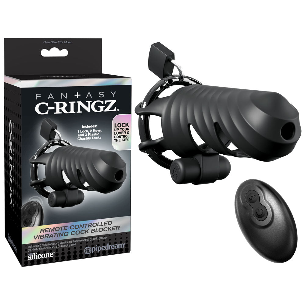 Fantasy C-Ringz Remote-Controlled Vibrating Cock Blocker - Black Vibrating Cock Cage-PD5971-23