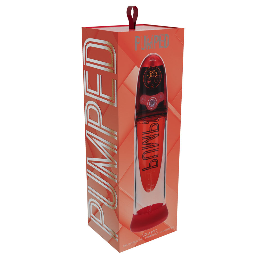PUMPED Aqua-Pro Auto Pump - Red - Red/Clear USB Rechargeable AI-Enabled Submersible Auto Penis Pump-PMP053RED