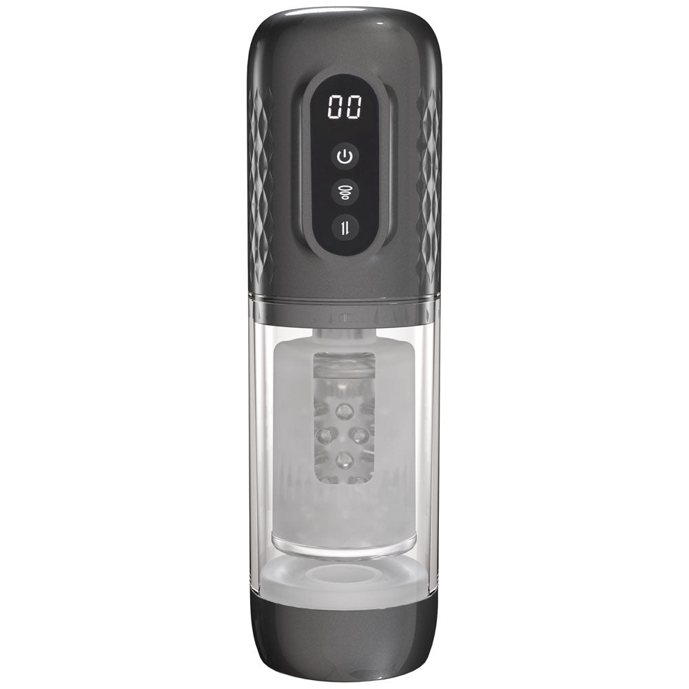 PUMPED Vortex - Gunmetal - Gunmetal Grey/Clear USB Rechargeable Sucking Rotating and Thrusting