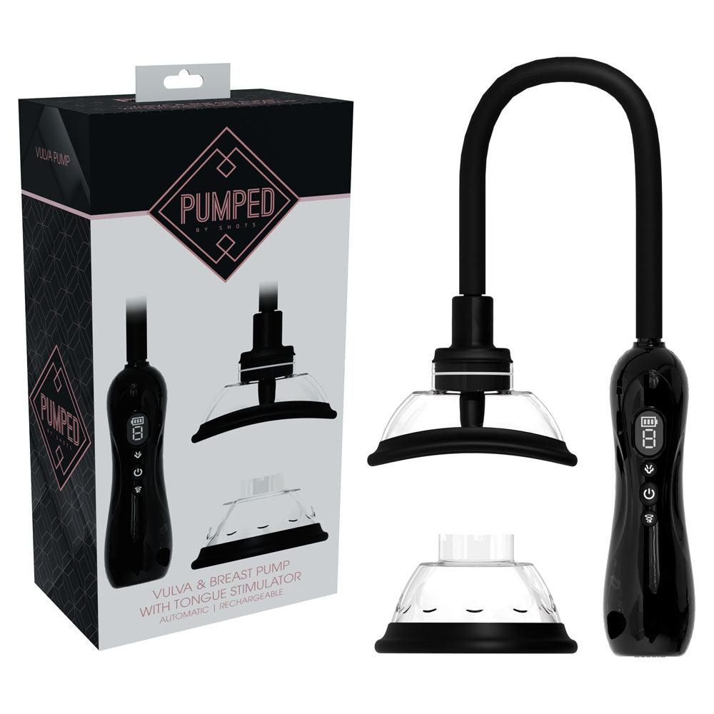 PUMPED Vulva & Breast Pump with Tongue Stimulator - Black - Black USB Rechargeable Ladies Pump