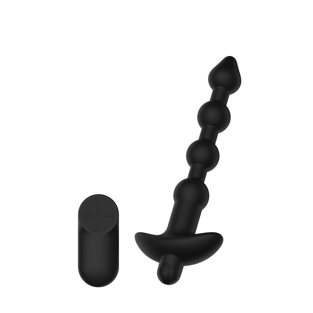 Passion Play Vibrating Anal Beads with Remote - Black USB Rechargeable Vibrating Anal Beads wit