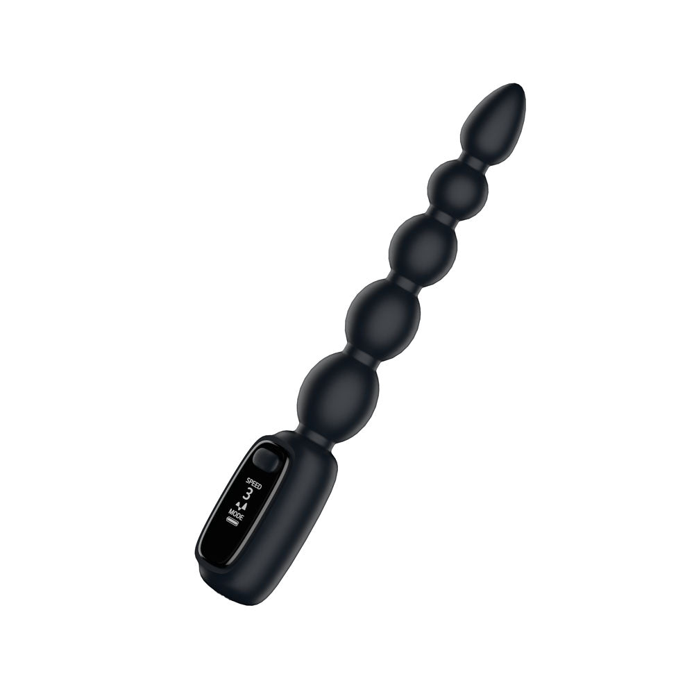 Passion Play Vibrating Anal Beads with LED Screen - Black 23 cm USB Rechargeable Vibrating Anal