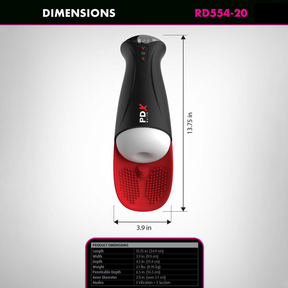 PDX Elite Fap-O-Matic Pro XL - White/Red - White USB Rechargeable Auto Stroker-RD554-20