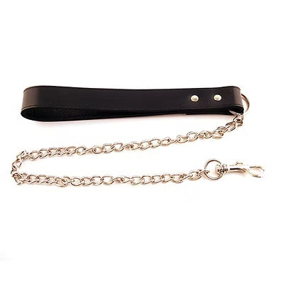 Leather Dog Lead with Chain - Black-RDL1136-BK